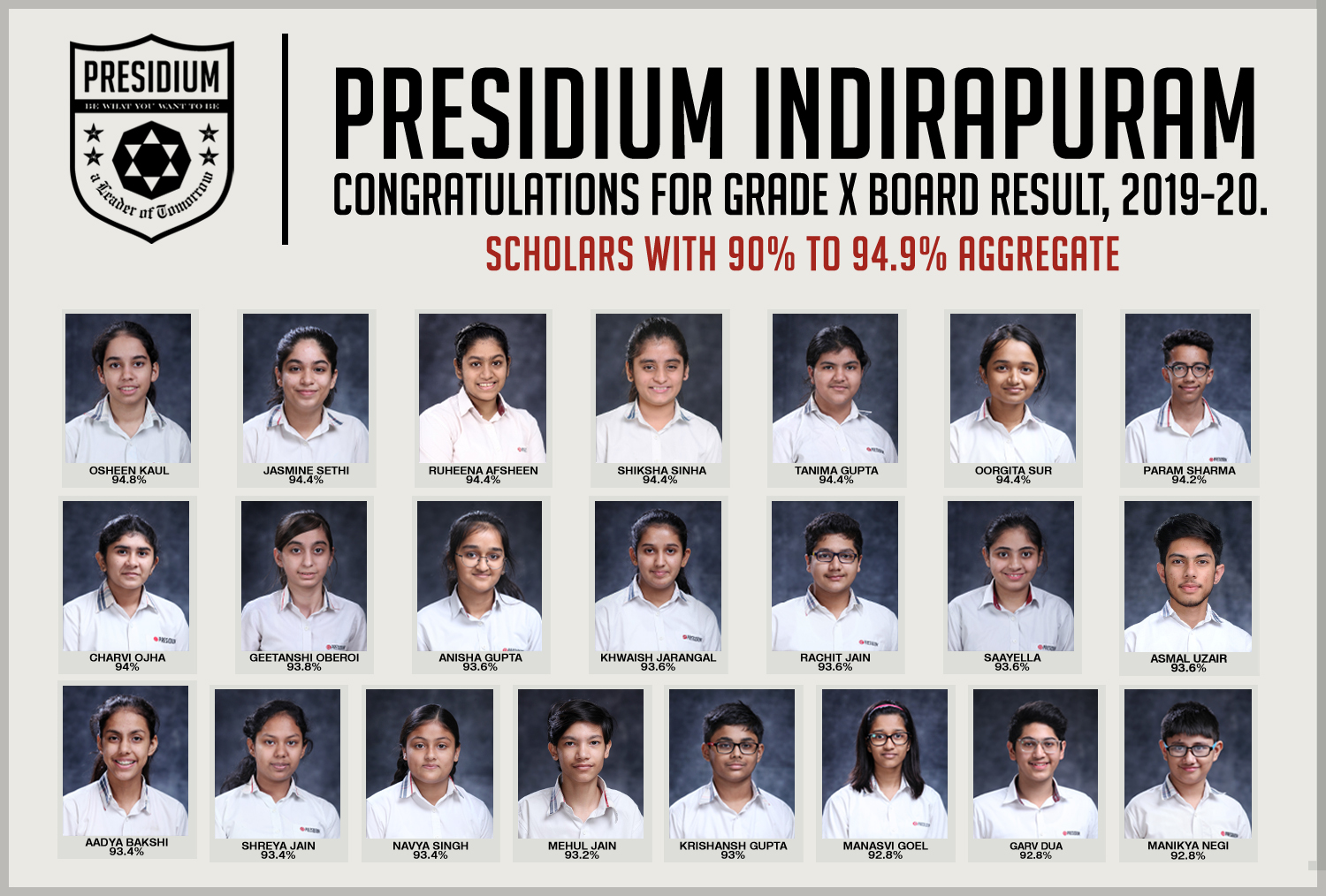 Presidium Indirapuram, KUDOS PRESIDIANS FOR EXCEPTIONAL XTH BOARD RESULTS (2019-20)